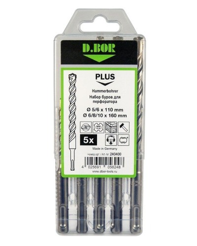 Набор буров SDS-plus V PLUS 5шт, 2-cutting (240400): Набор буров SDS-plus (5,6х110 мм; 6,8,10х160 мм) в Норильске