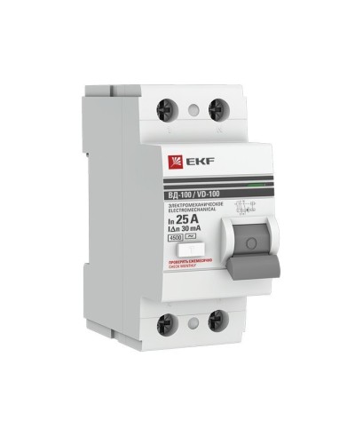 УЗО ВД-100 2P 25А 30мА тип AC эл-мех  PROxima (elcb-2-25-30-em-pro). Выключатель дифференциального тока (УЗО). EKF в Норильске