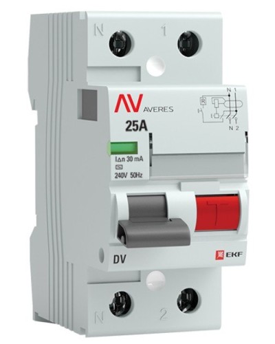 DV 2P 25А/ 30мА (A)  AVERES (rccb-2-25-30-a-av). Выключатели дифференциального тока (УЗО). EKF в Норильске