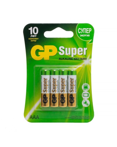 GP Super Alkaline 24A AAA (GP 24A-2CR4), упак. 4 шт. БЛИСТЕР. Алкалиновые батарейки. GP Batteries в Норильске