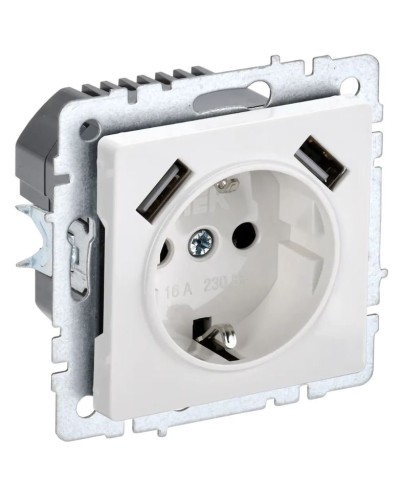 Розетка с з/к с USB A+A 2,1А РЮш10-1-БрБ белый BRITE (BR-R14-16-U21-D21-K01). Розетка с заземлением с защитными шторками, 2,1А. IEK в Норильске