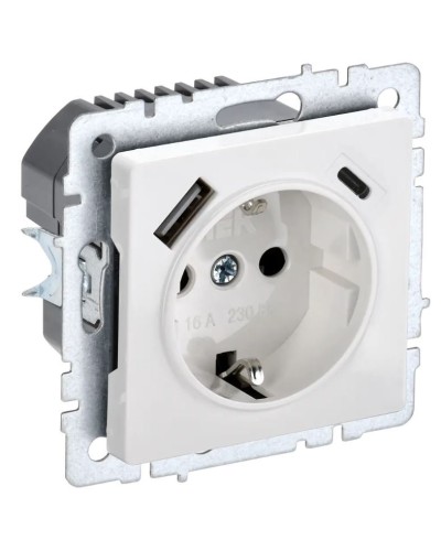 Розетка с з/к с USB A+C 18Вт РЮш11-1-БрБ белый BRITE (BR-R14-16-U22-018-K01). Розетка с заземлением с защитными шторками, 18Вт. IEK в Норильске