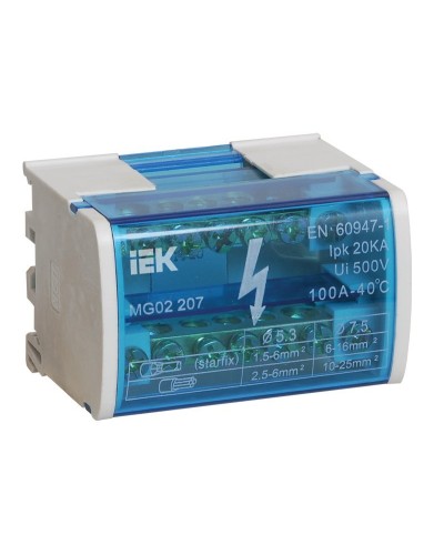 ШНК 2х7 L+PEN (YND10-2-07-100). Шина на DIN-рейку в корпусе (кросс-модуль). IEK в Норильске