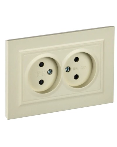Розетка 2-местная без з/к РСш12-2-БрКр бежевый BRITE (BR-R23-10-K10-F). Розетка без заземления с защитными шторками в сборе. IEK в Норильске