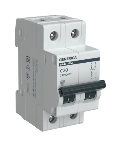 GENERICA ВА47-29М 2P C 20А 4,5кА (MVA21-2-020-C-G). Автоматический выключатель. IEK в Норильске