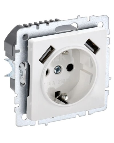 Розетка с з/к с USB A+A 3,1А РЮш10-2-БрБ белый BRITE (BR-R14-16-U21-D31-K01). Розетка с заземлением с защитными шторками, 3,1А. IEK в Норильске