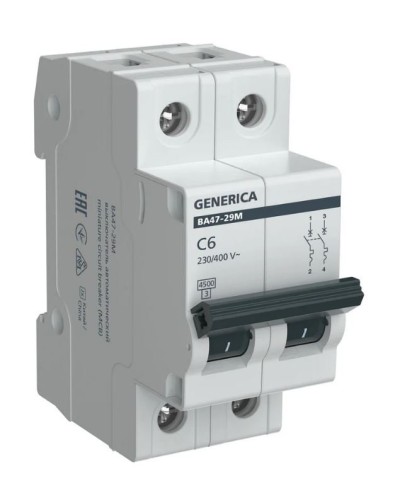 GENERICA ВА47-29М 2P C 6А 4,5кА (MVA21-2-006-C-G). Автоматический выключатель. IEK в Норильске