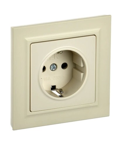 Розетка с з/к РСР14-1-0-БрКр бежевый BRITE (BR-R14-16-K10-F). Розетка с заземлением с защитными шторками в сборе. IEK в Норильске