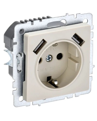 Розетка с з/к с USB A+A 3,1А РЮш10-2-БрКр бежевый BRITE (BR-R14-16-U21-D31-K10). Розетка с заземлением с защитными шторками, 3,1А. IEK в Норильске