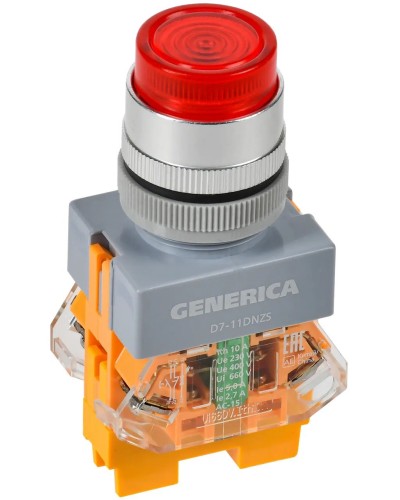 Кнопка D7-11DNZS d=22мм красная GENERICA (BBT50-11DNZS-3-11-K04-G). Кнопка управления с подсветкой и фиксацией. IEK в Норильске