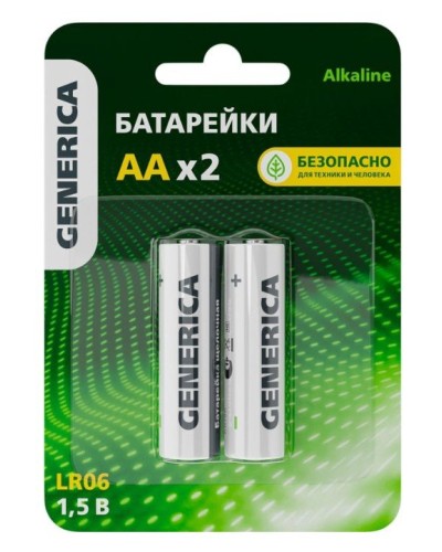Батарейка Alkaline LR06/AA GENERICA (2 шт) (ABT-LR06-ST-L02-G). Батарейка щелочная. IEK в Норильске