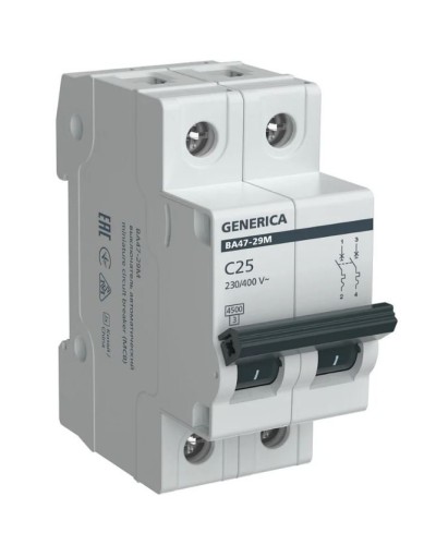 GENERICA ВА47-29М 2P C 25А 4,5кА (MVA21-2-025-C-G). Автоматический выключатель. IEK в Норильске