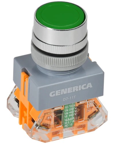 Кнопка D7-11T d=22мм зеленая GENERICA (BBT50-11T-3-21-K06-G). Кнопка управления с фиксацией. IEK в Норильске