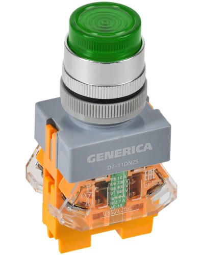 Кнопка D7-11DNZS d=22мм зеленая GENERICA (BBT50-11DNZS-3-11-K06-G). Кнопка управления с подсветкой и фиксацией. IEK в Норильске