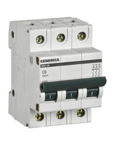 GENERICA ВА47-29 3P C 6А 4,5кА (MVA25-3-006-C). Автоматический выключатель. IEK в Норильске