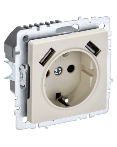 Розетка с з/к с USB A+A 2,1А РЮш10-1-БрКр бежевый BRITE (BR-R14-16-U21-D21-K10). Розетка с заземлением с защитными шторками, 2,1А. IEK в Норильске
