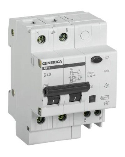GENERICA АД12 2Р 40А 30мА (MAD15-2-040-C-030). Автоматический выключатель дифференциального тока. IEK в Норильске