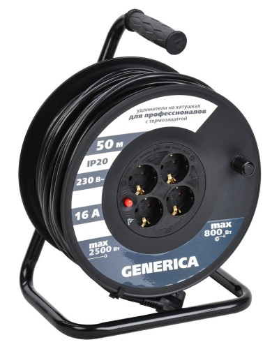 УК50 4 места 2P+PE, 50м GENERICA (WKP20-16-04-50-G). Удлинитель на катушке с термозащитой, 3х1,5кв.мм. IEK в Норильске
