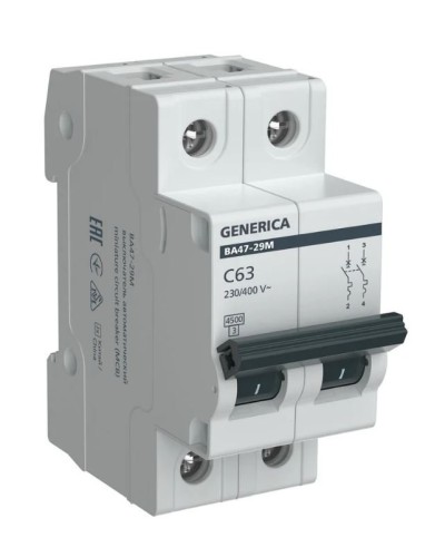 GENERICA ВА47-29М 2P C 63А 4,5кА (MVA21-2-063-C-G). Автоматический выключатель. IEK в Норильске