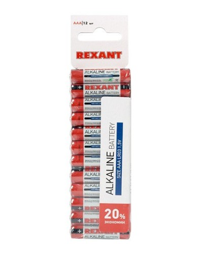 Алкалиновая батарейка AAA/LR03 1,5 V 12 шт. REXANT (30-1011). Элемент питания. Rexant в Норильске