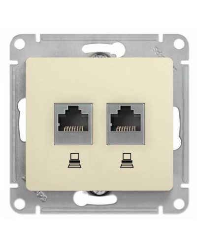 Glossa розетка RJ11+RJ45, 2-местная, кат. 5Е, скрытой установки, механизм, бежевый (GSL000285). Розетка компьютерная + телефонная. Systeme Electric в Норильске