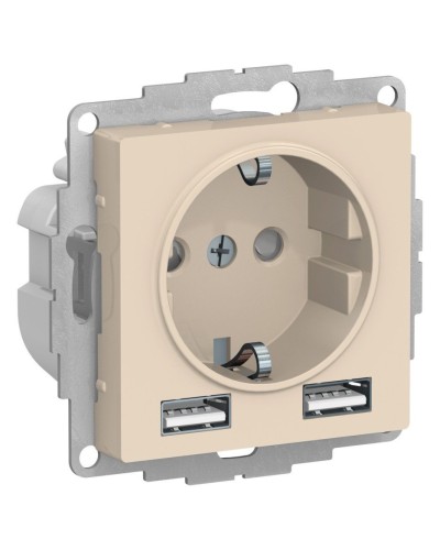 AtlasDesign розетка 1-местная с 2 USB A+A, скрытой установки, механизм, бежевый (ATN000230). Розетка с USB. Systeme Electric в Норильске