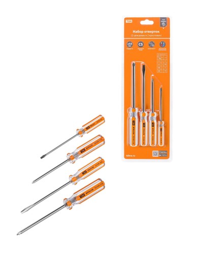 Набор отверток 4шт.: SL3x75, SL5х100, PH1х75, PH2х100, блистер, CS Гранит TDM (SQ1013-0101). Набор отверток. TDM ЕLECTRIC в Норильске