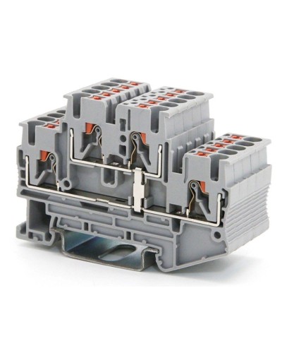 Клемма двухуровневая, зажим push-in, 2.5 кв.мм, серая (VPRTT-2.5-PV-GY). Клемма проходная, 4 точки подключения, уровни соединены перемычкой. ДКС в Норильске