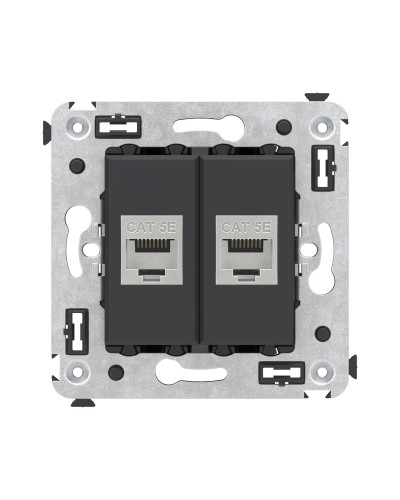 Розетка RJ-45 в стену, кат.6E, Avanti, двойная, черная матовая (4412764). Розетка компьютерная. ДКС в Норильске