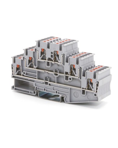 Клемма трехуровневая, зажим push-in, 2.5 кв.мм, серая (VPR-2.5-3L-GY). Клемма проходная, 6 точки подключения. ДКС в Норильске