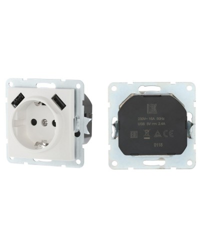 Розетка с з/к + 2xUSB разъема, 2А, белый LK60 (868004-1). Розетка. Экопласт в Норильске