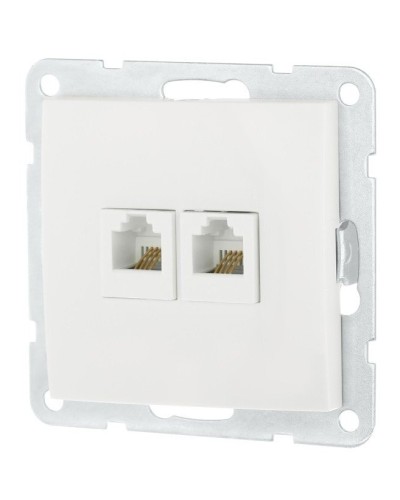 Розетка телефонная двойная 2xRJ-12 с накладкой, белый LK60 (865604-1). Розетка телефонная. Экопласт в Норильске