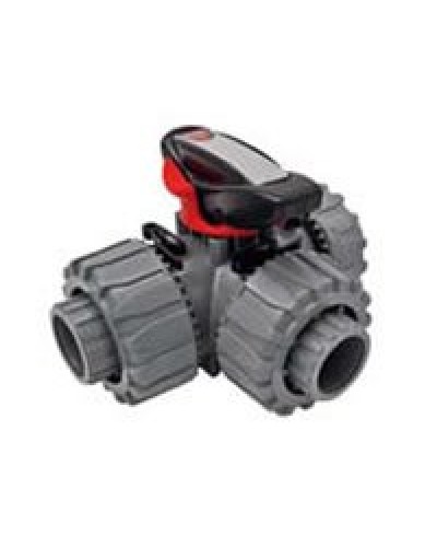 Ecoplast Кран шаровой трехходовой ПВХ D25 (уплотнение TPV, остальное EPDM) с муфтовым окончанием (49448). Кран шаровой, с муфтовым окончанием. Экопласт в Норильске