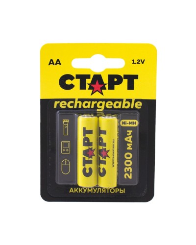 СТАРТ HR6 (AA, 2300 mah), упак. 2 шт. БЛИСТЕР. Перезаряжаемые аккумуляторы. СТАРТ в Норильске